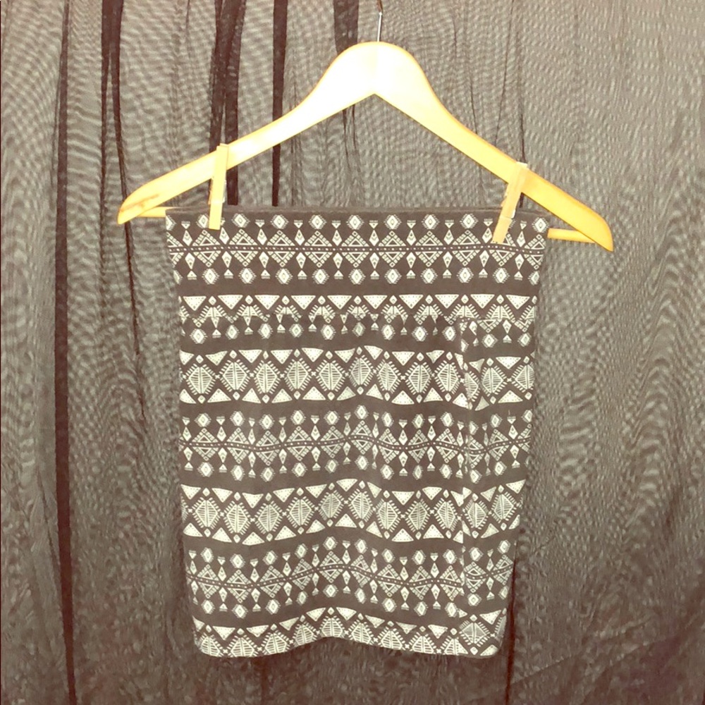 Aztec Tribal Print Grey/White Stretchy Mini Skirt